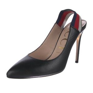 Gucci Black Slingback Heels with Red and Blue Stripes